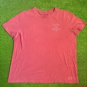 Life is Good Men Size XL 100% Cotton Red Patriotic USA Flag T-Shirt Vintage Fade